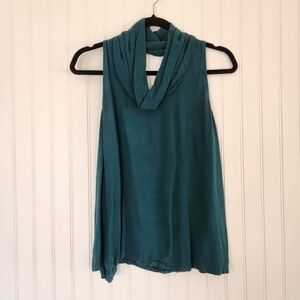 Free People Teal Sleeveless Drape Neck Tank Top